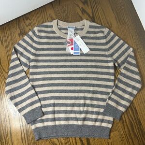 BRAND NEW Jacadi Gray and Tan Striped Crewneck Sweater